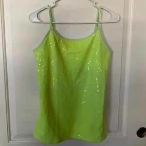 BRAND NEW Justice Sparkly Neon Green Cami Top with Built in Bra